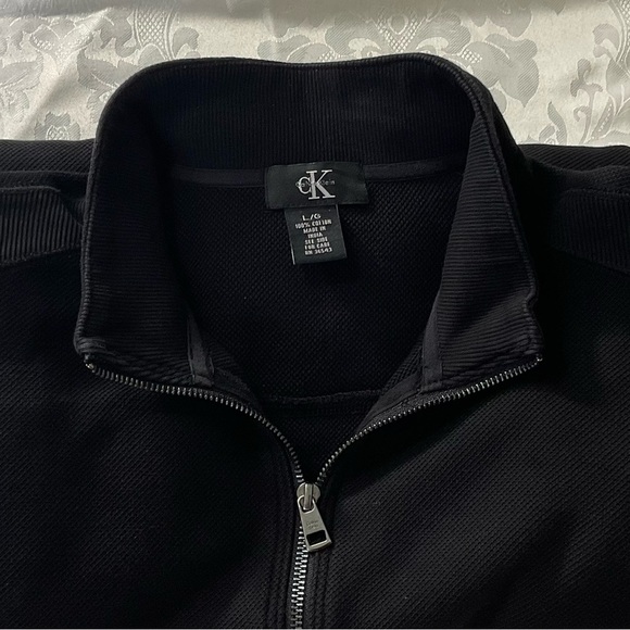 Calvin Klein Jeans Black Waffle Knit  Full Zip Jacket Sweater Men's Size Large - Picture 1 of 8